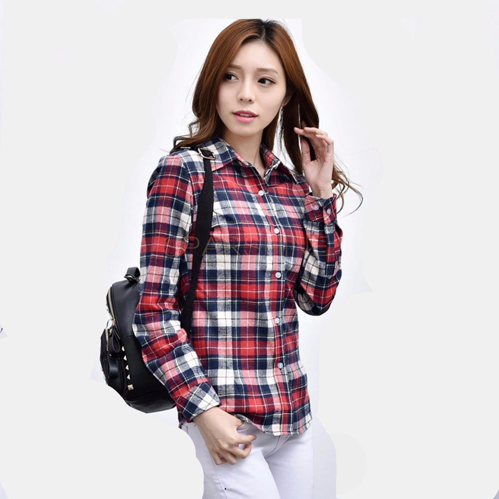 Fashion 22 Colors Girl's Plaid Flannel Shirt Female Long-Sleeved Shirts Ladies Large Size Women's Tops plus size