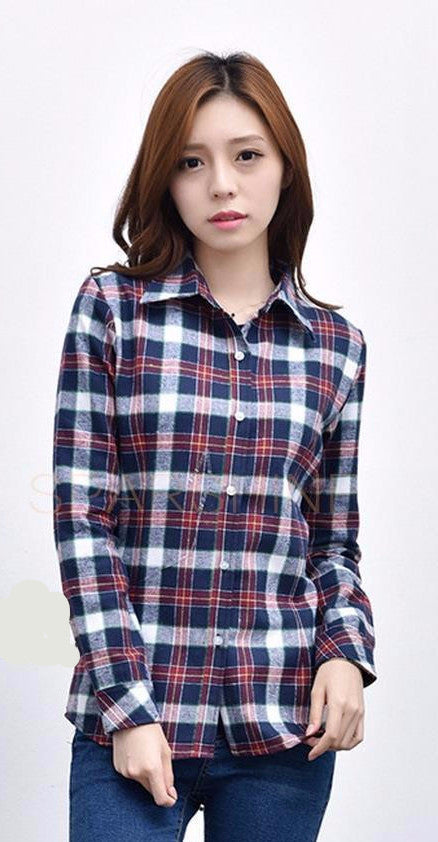 Fashion 22 Colors Girl's Plaid Flannel Shirt Female Long-Sleeved Shirts Ladies Large Size Women's Tops plus size