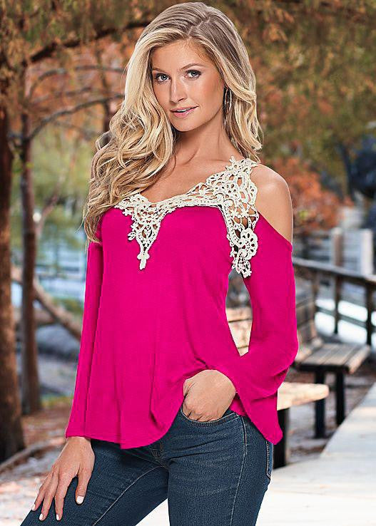 Women Blouses Lace Strapless Hollow Out V-Neck Long Sleeve Tops Elegant Shirt Plus Size 5XL