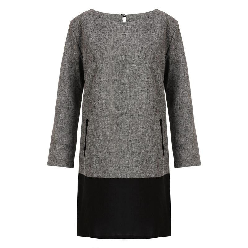 Women Tunic Dress Casual Flax Patchwork 3/4 Sleeve O Neck Mini T-shirt Dresses Vestidos XL-5XL