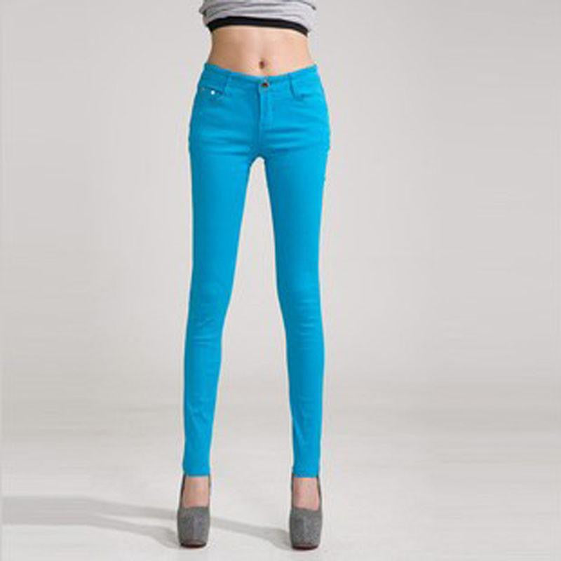 Women Pants Brief Style Trousers Solid Candy Color Plus Size Slim Fit Pencil Jeans For Female