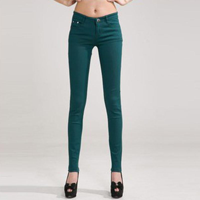 Women Pants Brief Style Trousers Solid Candy Color Plus Size Slim Fit Pencil Jeans For Female