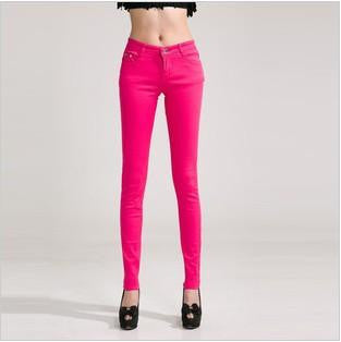 Women Pants Brief Style Trousers Solid Candy Color Plus Size Slim Fit Pencil Jeans For Female
