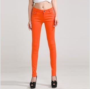 Women Pants Brief Style Trousers Solid Candy Color Plus Size Slim Fit Pencil Jeans For Female