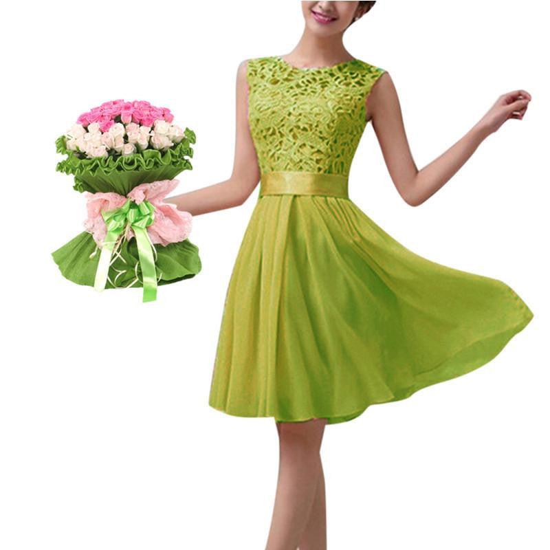 Women Summer Lace Party Dress Sleeveless Elegant Chiffon Princess Knee Length Dresses