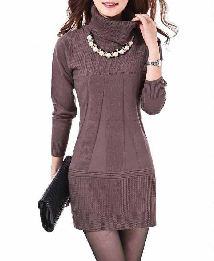 Women Knitted Dress Ladies Casual Turtleneck And O-neck Plus Size O-Neck Women Plus Size Winter Dresses WZQ039
