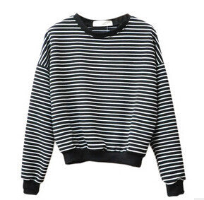 Fashion Hoodies for Women Striped Sweatshirts Hoody Long Sleeve Hoodie Cotton Casual Black White Pullover Tops