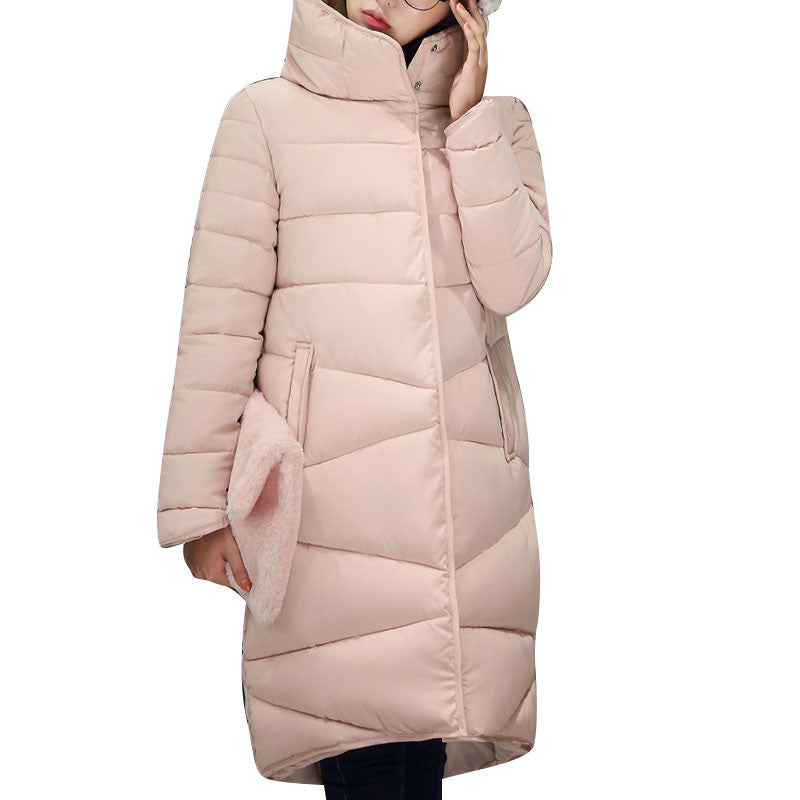 Fashion Long Coat Slim Thickened Turtleneck Warm Jacket Cotton Padded Zipper Plus Size Outwear Casacos 4 Colors