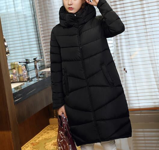 Fashion Long Coat Slim Thickened Turtleneck Warm Jacket Cotton Padded Zipper Plus Size Outwear Casacos 4 Colors