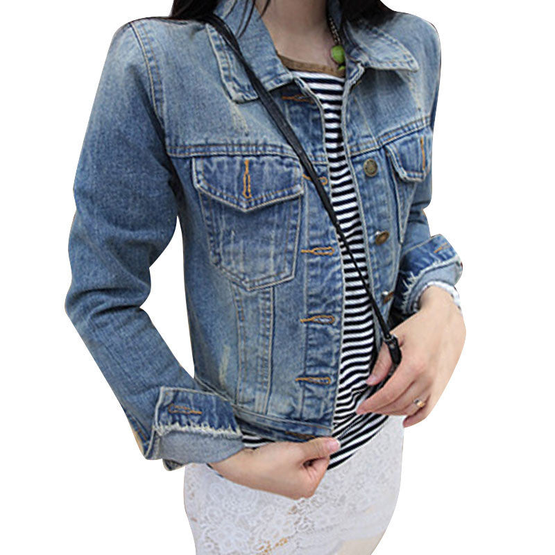 Online discount shop Australia - Long Sleeve Vintage Slim Jacket Denim Women Coats Single Breasted Polo Collar Short Tops  Jeans