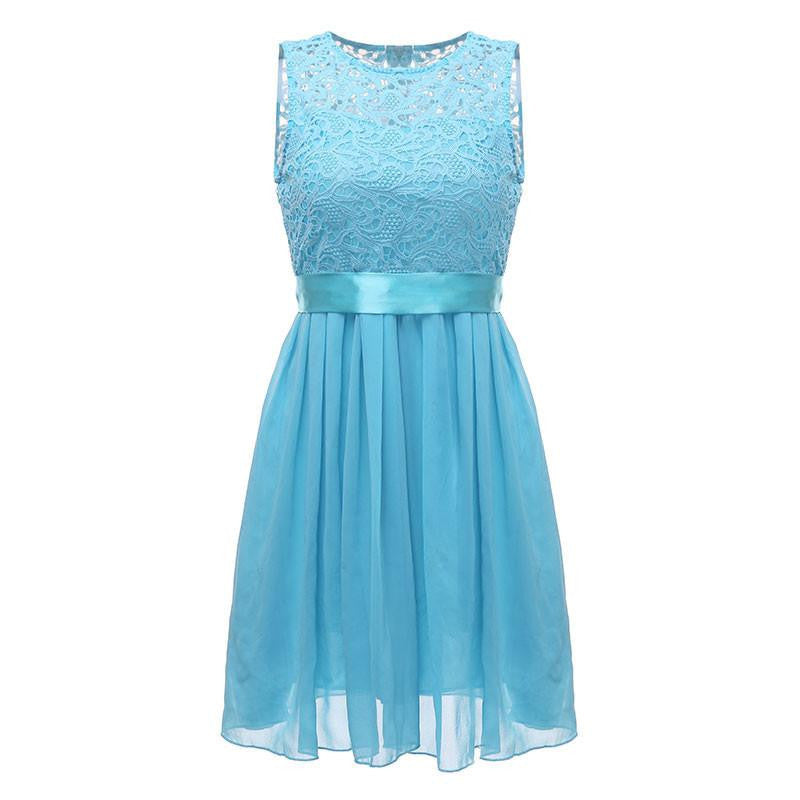 Women Summer Style Dress Sleeveless Elegant Lace Chiffon Princess Knee Length Party Dresses