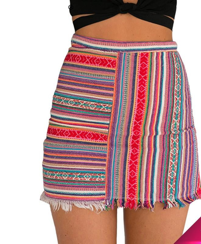 vintage high waist women mini skirt style bodycon pencil skirt Ethnic striped short girls skirts