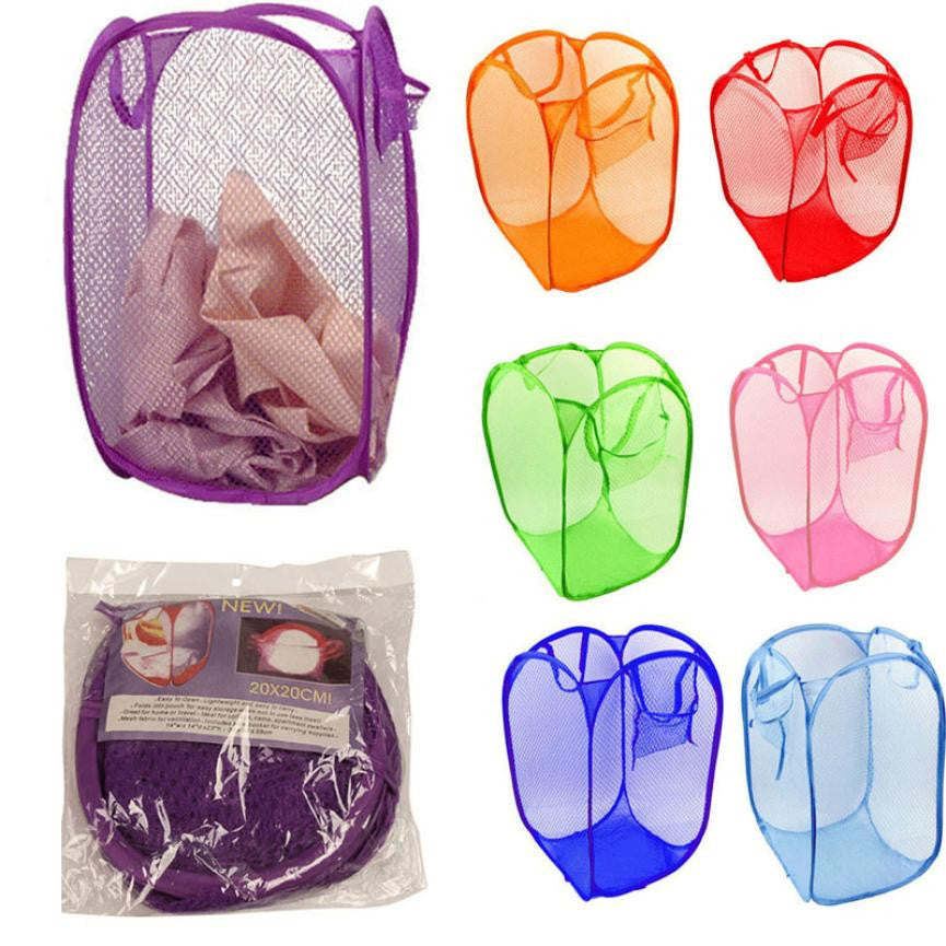 Qualified Foldable Pop Up Washing Clothes Laundry Basket Bag Hamper Mesh Storage