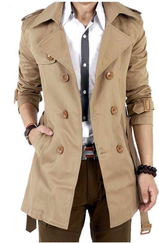 Online discount shop Australia - Men's windbreaker jacket men new double breasted coat slim long windbreaker male trendsetter