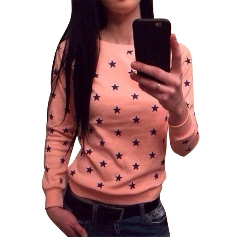 Women Soft Long Sleeve Star Print Sweatershirt Pullover Hoodie Sweatshirt Jumper Tops Chic