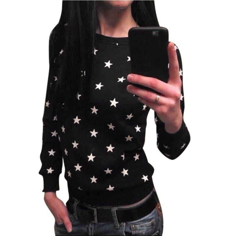 Women Soft Long Sleeve Star Print Sweatershirt Pullover Hoodie Sweatshirt Jumper Tops Chic