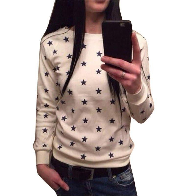 Women Soft Long Sleeve Star Print Sweatershirt Pullover Hoodie Sweatshirt Jumper Tops Chic