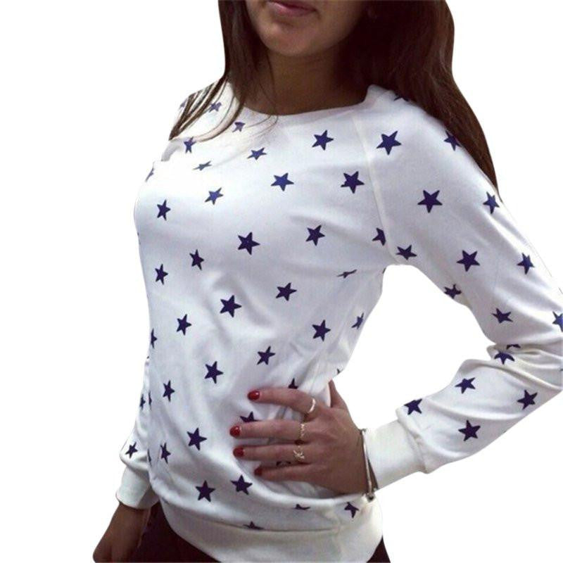 Women Soft Long Sleeve Star Print Sweatershirt Pullover Hoodie Sweatshirt Jumper Tops Chic