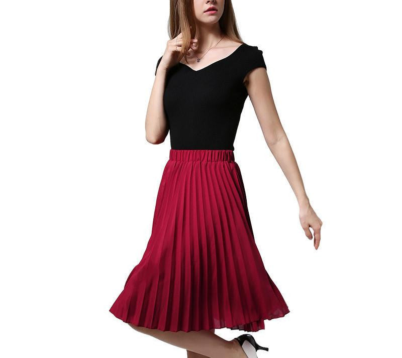 Vintage Tulle Skirt Tutu Midi Summer Skirts Womens Slim Elastic High Waist Skirt Jupe Longue Skater Skirt Pleated Skirts