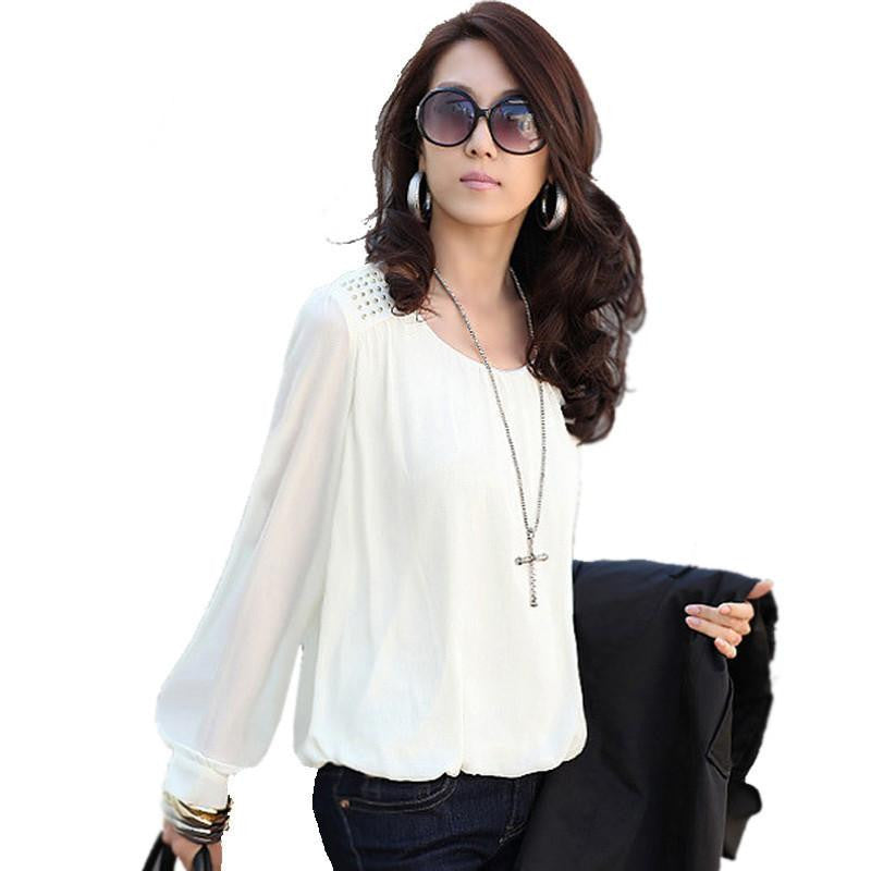 Womens Tops Shirt Women Clothes Chiffon Blouse Loose Plus Size Blouses Long Sleeve