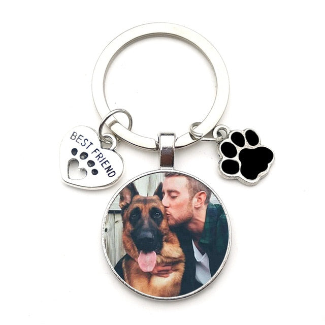 Custom DIY Dog Photo Keychain I Love Dog Glass Crystal Pendant Mini Heart Keychain Car Key Man and Girl Favorite Gift Souvenir