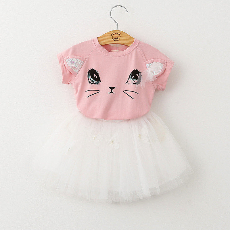 Online discount shop Australia - Girls Dress New Clothes 100% Fashion Style Cartoon Cute Little White Cartoon Dress Kitten Printed Dress