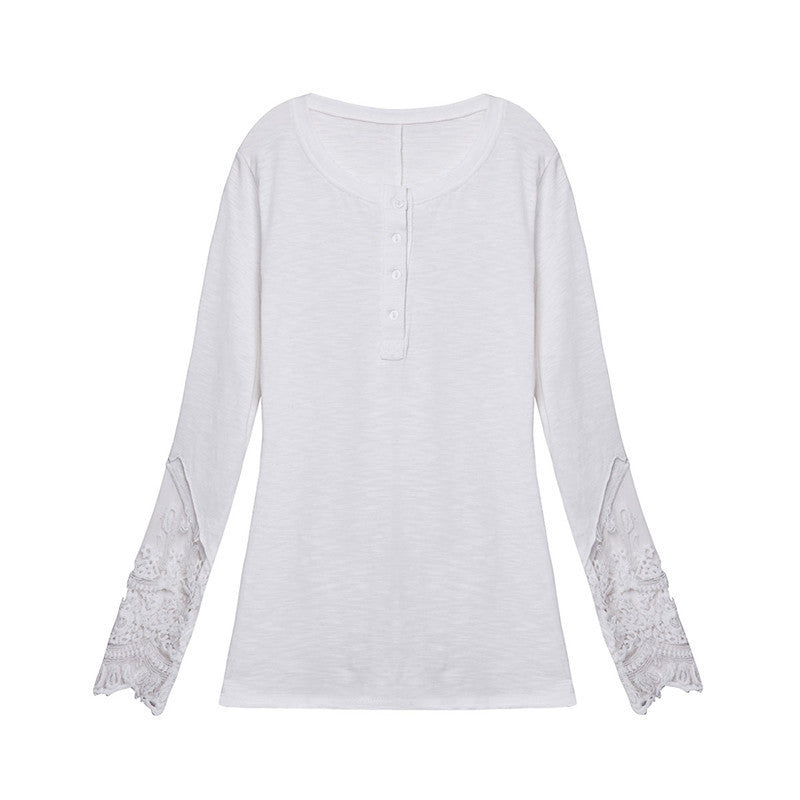 Online discount shop Australia - Fashion Women Lace Patchwork Shirts Casual Long Sleeve O-Neck Blouse Tops