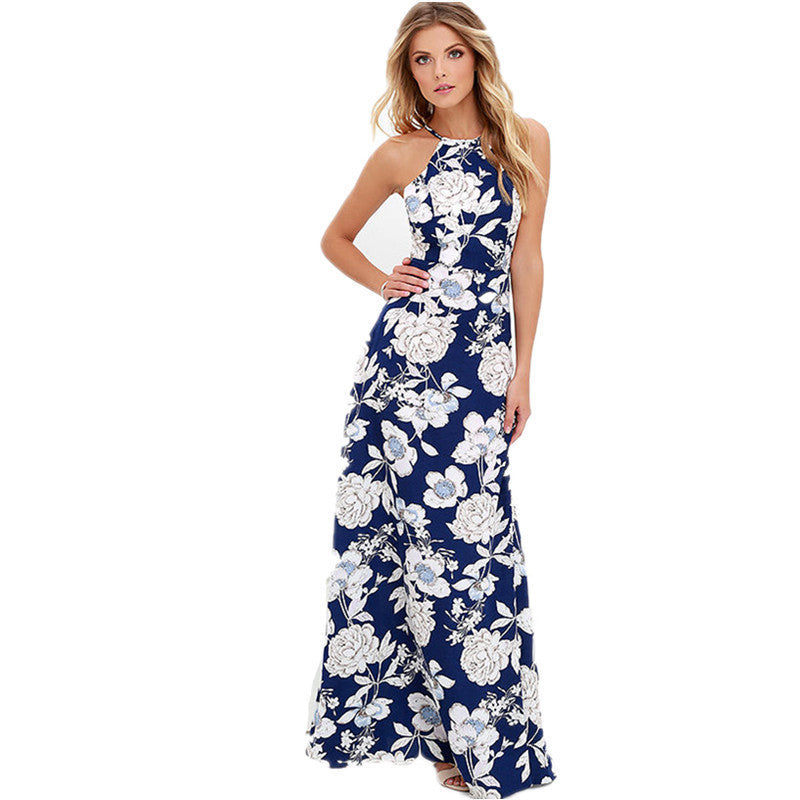 Online discount shop Australia - floral print dress Women evening party backless sexy long dresses Boho beach maxi dresses vestidos