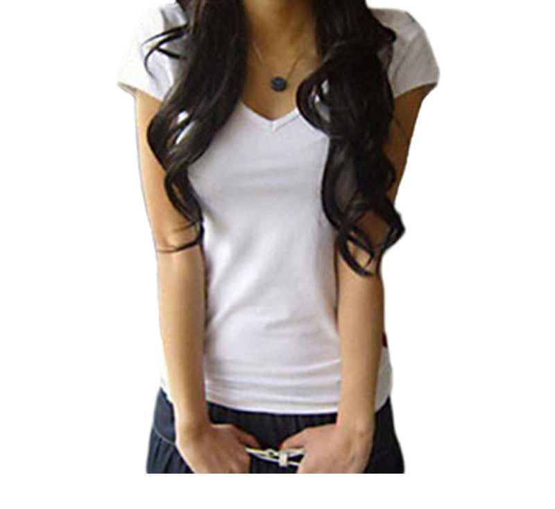 Online discount shop Australia - New Arrival Women's V-neck Short Sleeve Women's T-Shirt Cotton Large Size 8 Colors Slim lady T-shirt plus size B041