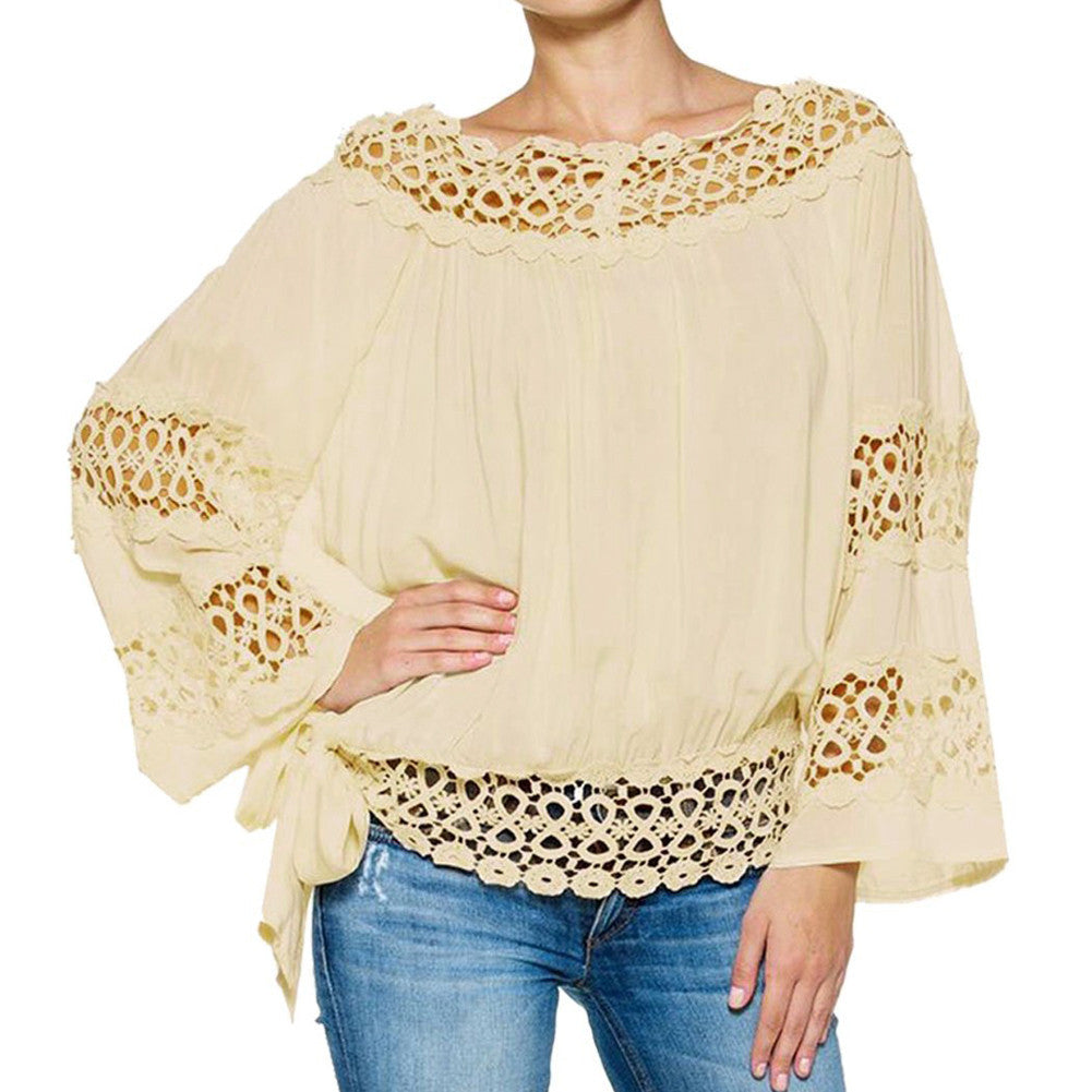 Online discount shop Australia - blouse women Loose Blouse Long Sleeve Lace Blouses  Tops Vintage Embroidery Flower Crochet Blouse Women Shirts