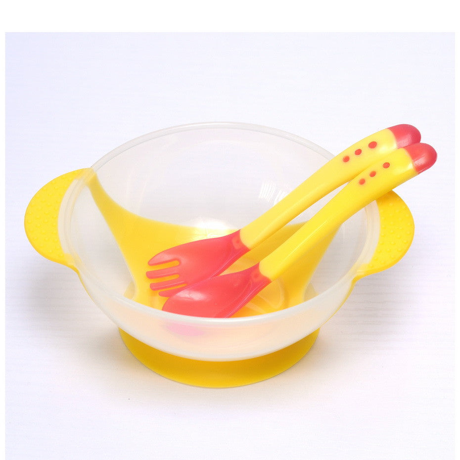 Online discount shop Australia - 3Pcs/set Baby Learning Dishes With Suction Cup Assist Food Bowl Temperature Sensing Spoon Baby Tableware