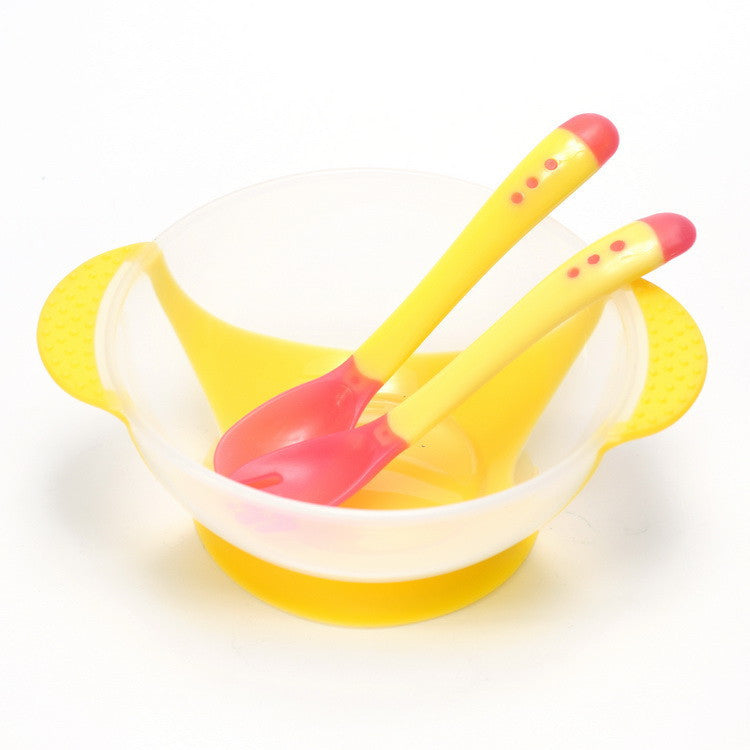 Online discount shop Australia - 3Pcs/set Baby Learning Dishes With Suction Cup Assist Food Bowl Temperature Sensing Spoon Baby Tableware