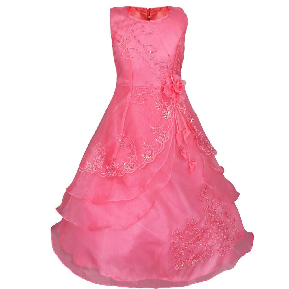 Online discount shop Australia - Embroidered Flower Girl Dress Kids Pageant Party Wedding Bridesmaid Ball Gown Prom Princess Formal Occassion Long Dress 4-14Y