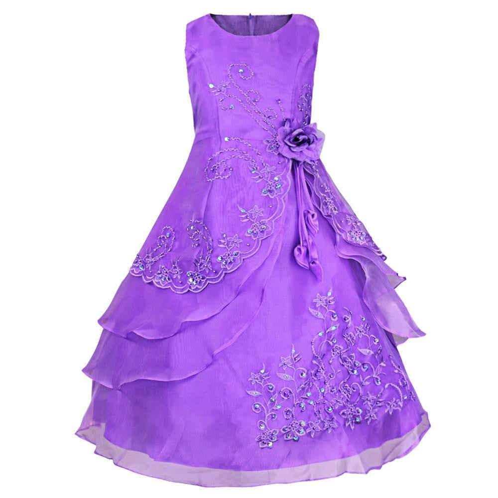 Online discount shop Australia - Embroidered Flower Girl Dress Kids Pageant Party Wedding Bridesmaid Ball Gown Prom Princess Formal Occassion Long Dress 4-14Y