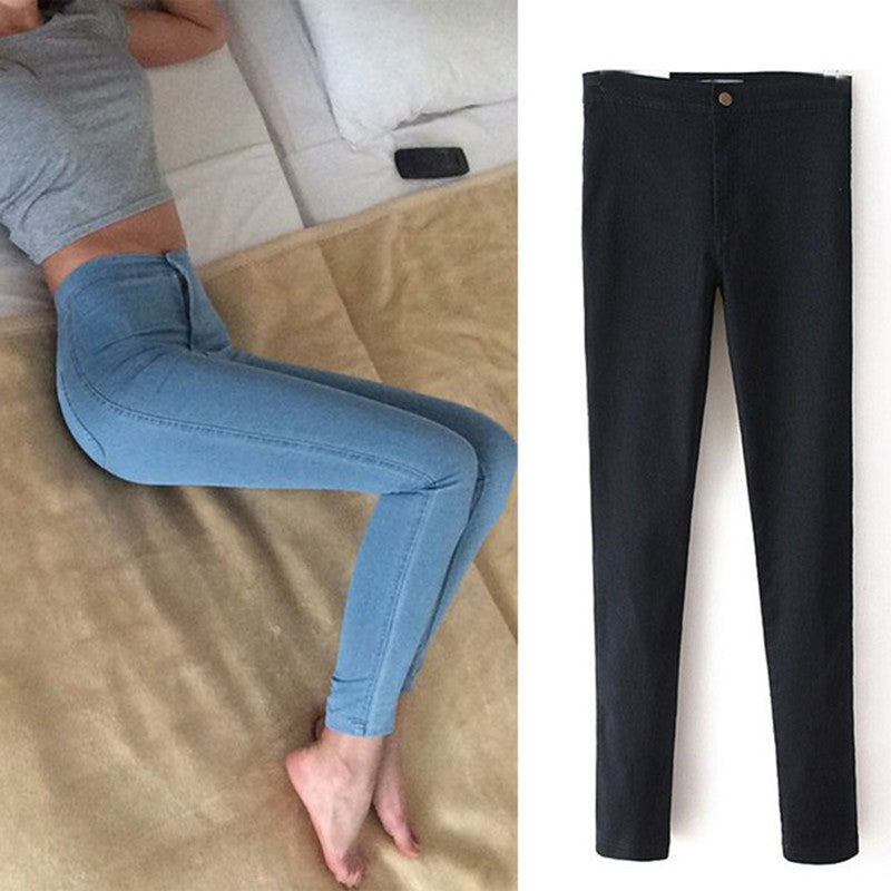 Online discount shop Australia - Fashion high waist Women jeans Stretch Skinny jeans Female high quality slim Pencil pants black Denim Ladies pants C0455