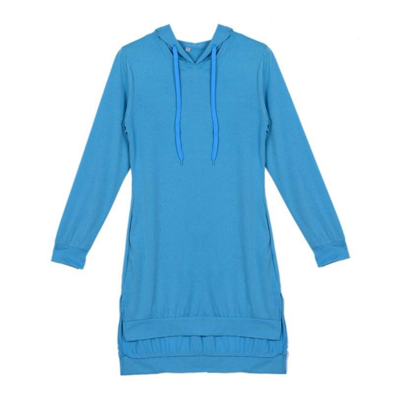 Women Casual Hat Hoodie Tops Long Sleeve workout Sweatshirts Hooded Mini Dress 3 Colors