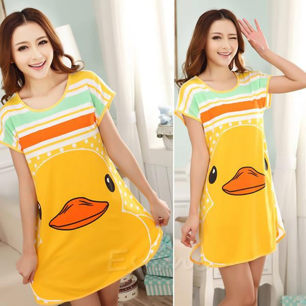 Women Cartoon Polka Dot Sleepwear Short Sleeve Sleepshirt Sleepdress