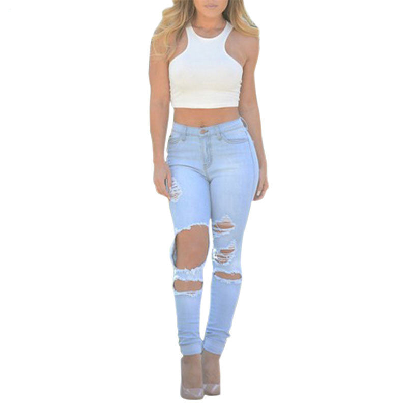 Online discount shop Australia - Casual Low Waist Full Length Women Jeans Pencil ripped jeans for women Cotton washed pocket Denim Skinny jean 036