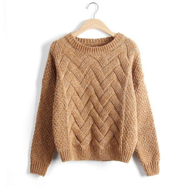 Warm 3D Loose Women Sweater Pink O Neck Long Sleeve Wave Knit Pullovers Plaid Pull Clothing