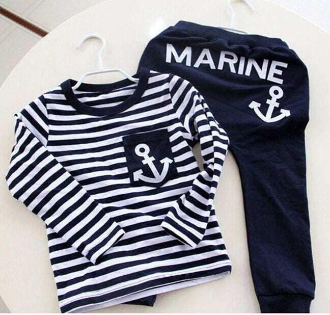 Online discount shop Australia - Kids Clothes Navy Long Sleeve Pullover Striped Sports Suit Casual Boys Clothing Set