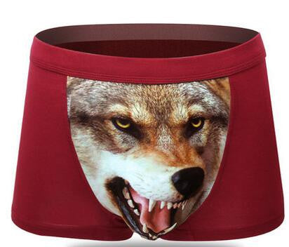 Cotton Wolf Underwear Men Boxer Cartoon 3D Panties Penis Pouch Male Un
