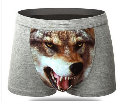 Cotton Wolf Underwear Men Boxer Cartoon 3D Panties Penis Pouch Male Un