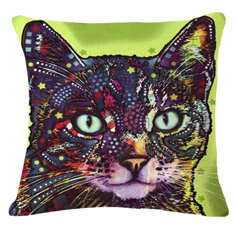 Online discount shop Australia - Cartoon Style Decor Cotton Linen Cushion Multicolor Cat Pattern Print Sofa Throw Pillow Home Decor Square