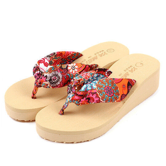 Online discount shop Australia - Bohemia flower Women flip flops platform wedges women sandals platform flip slippers beach shoes
