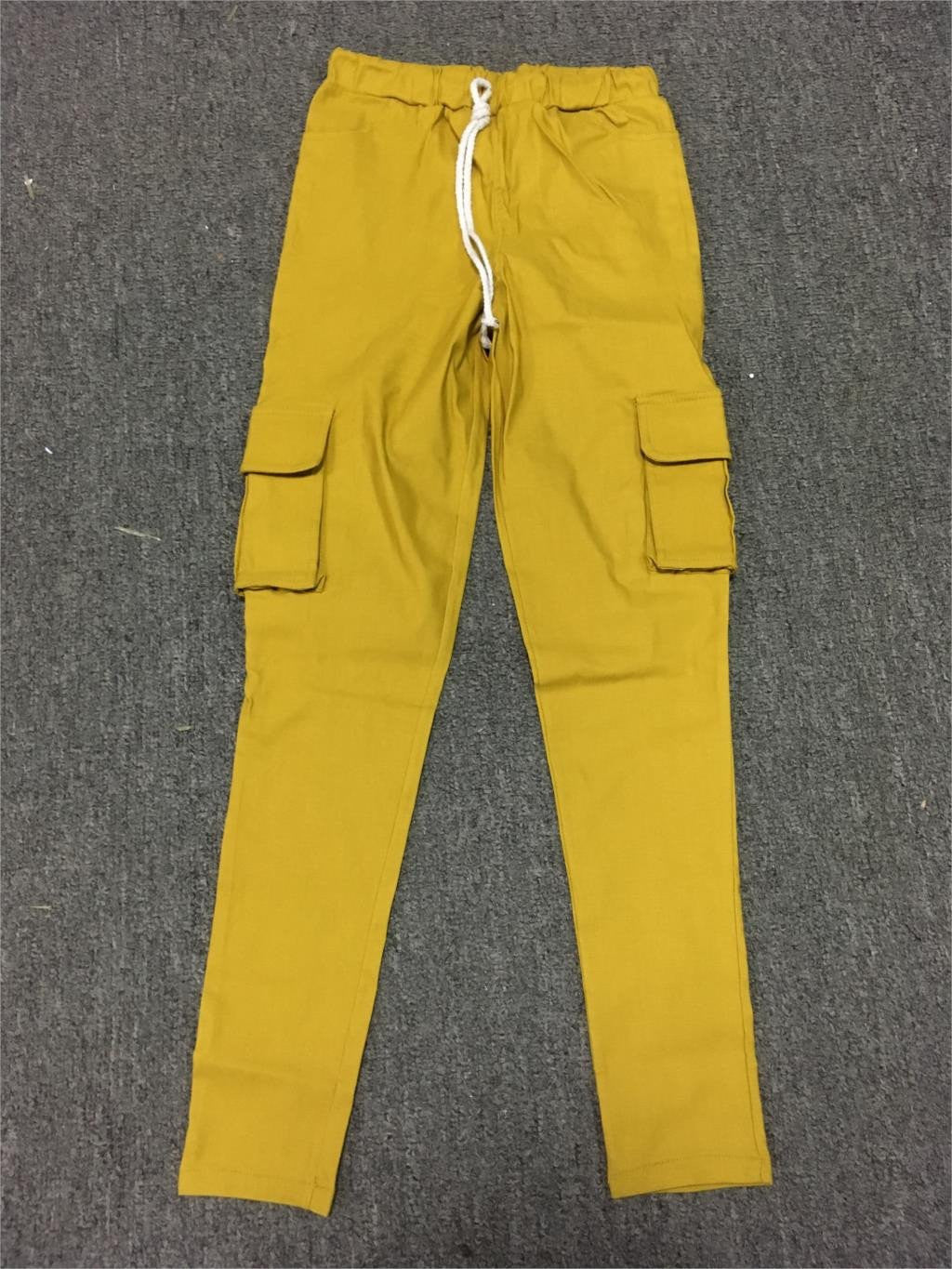 Summer Casual Multi Pocket Pants High Waist Solid Lacing White Red Army Khaki Shiny Pencil Pants Capris Women Trousers