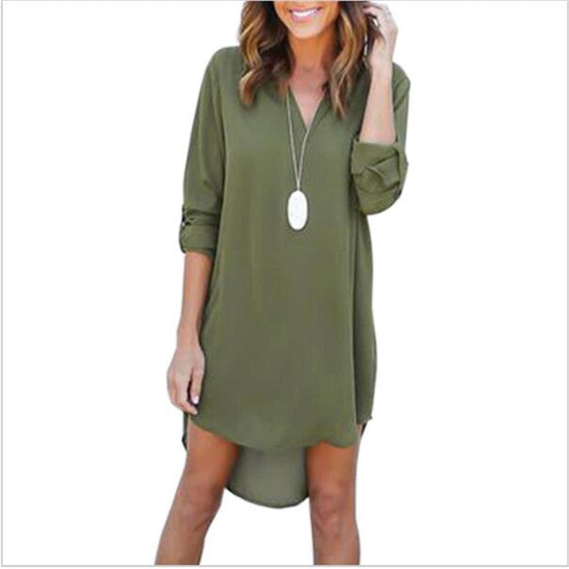 Online discount shop Australia - Fashion Women Casual Loose Plus Size Elegant Dress Long Sleeve Irregular Chiffon Dress Vestidos