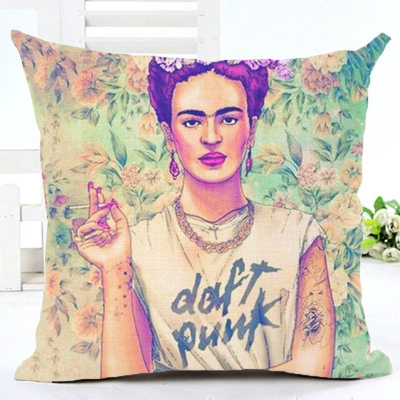 Retro Cushion Frida Kahlo Self Portrait Cotton Linen Square 45*45 CM Sofa Car Home Decorative Throw Pillow HH001