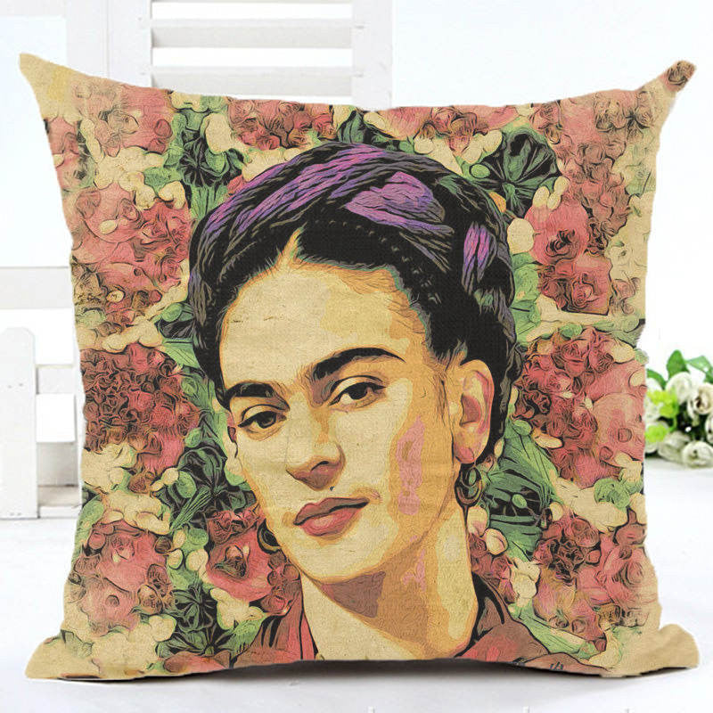Retro Cushion Frida Kahlo Self Portrait Cotton Linen Square 45*45 CM Sofa Car Home Decorative Throw Pillow HH001