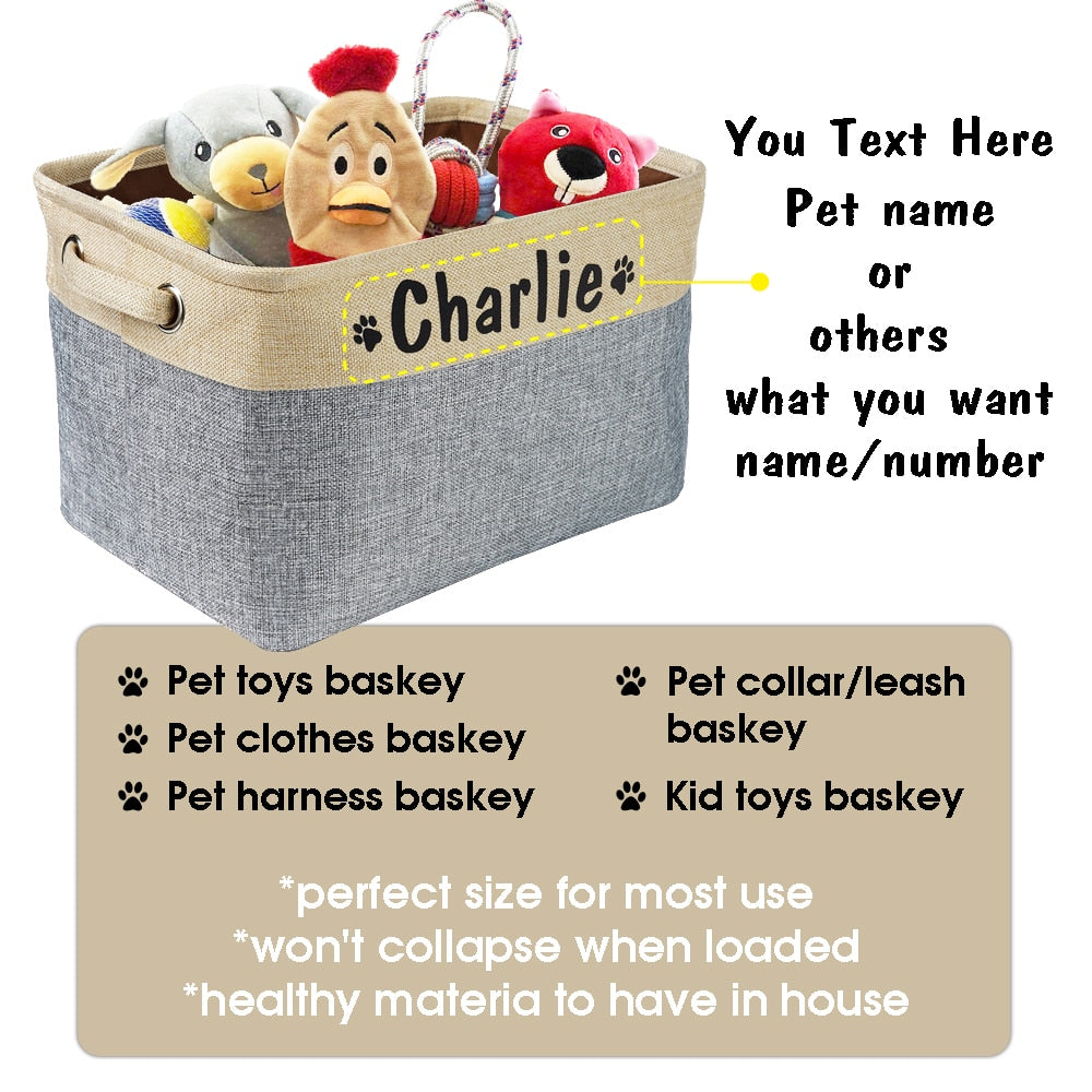 Personalized Pet Dog Toy Storage Basket Dog Canvas Bag Foldable Pet Toys Linen Storage Box Bins Dog Accessories Pet Supplies