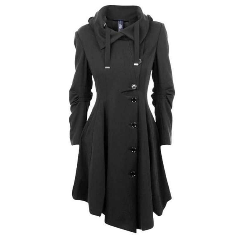 Online discount shop Australia - Asymmetric Black Coat Stand Collar Long Sleeve Women Overcoat Elegant Single-Breasted Long Sleeve Slim Fall